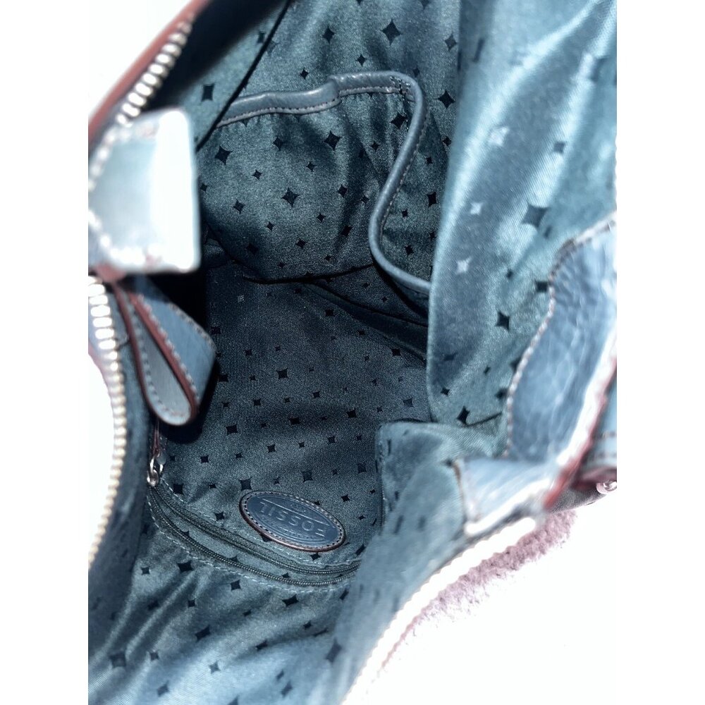 Women's Fossil Teal Leather Slouchy Hobo Shoulder Bag Silver Tone Hardware - Picture 12 of 14
